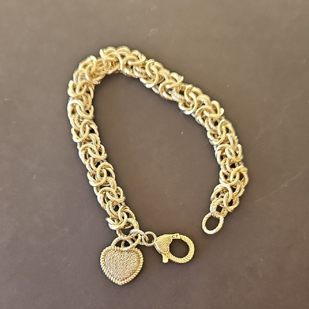 Judith Ripka Byzantine Gold Plated Bracelet With Heart Charm